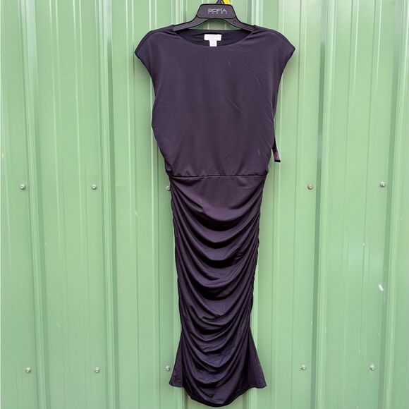 Women's Black Sleeveless Open Back Midi Dress, Below Knee Length, Size L - Picture 5 of 10